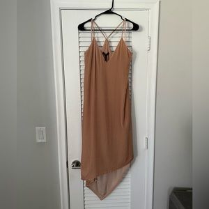 BCBGMaxAzria Asymmetrical Tan Midi/Maxi Dress Size Small.